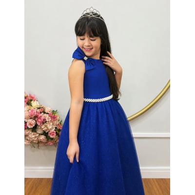 Vestido Infantil Longo Azul Royal Luxo Daminhas Formaturas
