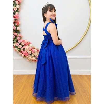 Vestido Infantil Longo Azul Royal Luxo Daminhas Formaturas