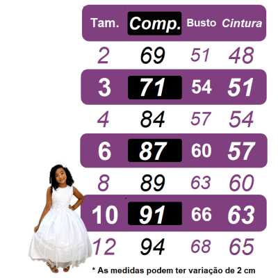 Vestido Infantil Longo Branco Busto Nervura Daminhas Festas