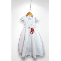 Vestido Infantil Longo Branco Busto Nervura Festas Daminhas