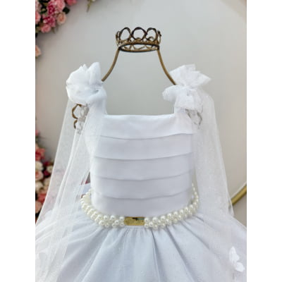 Vestido Infantil Longo Branco C/ Aplique de Borboletas Festas