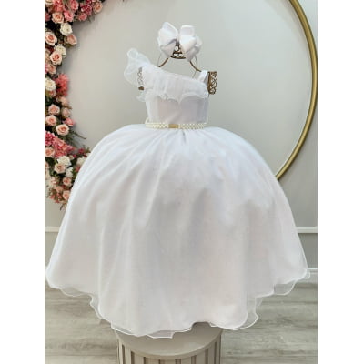 Vestido Infantil Longo Branco Luxo Formaturas Daminhas
