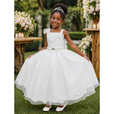Vestido Infantil Longo Branco Luxo Formaturas Daminhas
