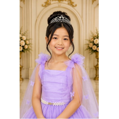 Vestido Infantil Longo Lilás Aplique Borboletas Festas Dama Luxo