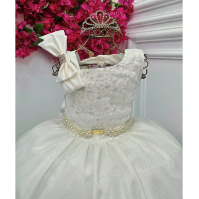 Vestido Infantil Longo Marfim Busto Renda Festas Damas Luxo