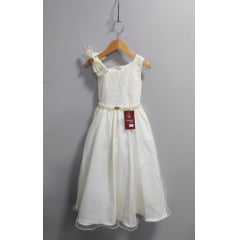Vestido Infantil Longo Marfim Busto Renda Festas Daminhas