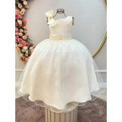 Vestido Infantil Longo Marfim Busto Renda Festas Daminhas