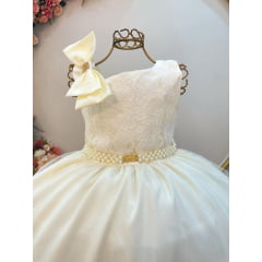 Vestido Infantil Longo Marfim Busto Renda Festas Daminhas
