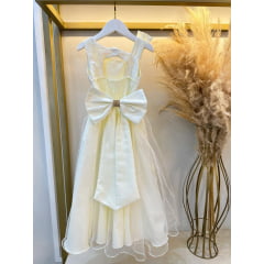 Vestido Infantil Longo Marfim Busto Renda Festas Daminhas