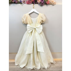 Vestido Infantil Longo Marfim C/ Broche Flor Daminhas Festas