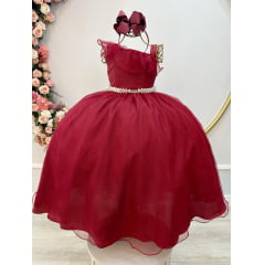 Vestido Infantil Longo Marsala Luxo Formaturas Daminhas