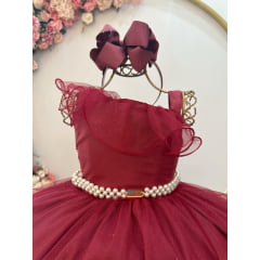 Vestido Infantil Longo Marsala Luxo Formaturas Daminhas