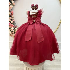 Vestido Infantil Longo Marsala Luxo Formaturas Daminhas