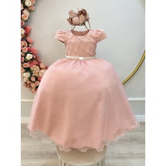 Vestido Infantil Longo Nude Busto Nervura Festas Daminha