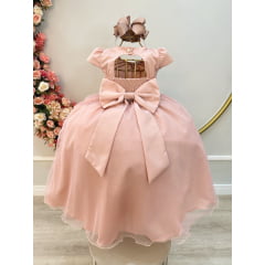 Vestido Infantil Longo Nude Busto Nervura Festas Daminha