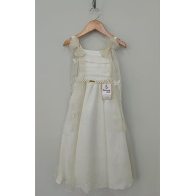 Vestido Infantil Longo Off White C/ Aplique Borboletas Festas