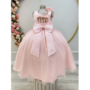 Vestido Infantil Longo Pêssego Luxo Daminhas Formaturas