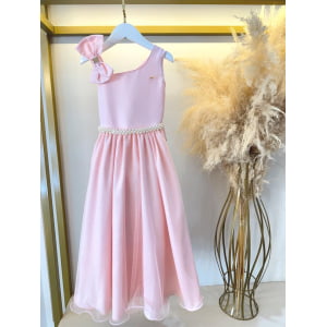 Vestido Infantil Longo Pêssego Luxo Daminhas Formaturas