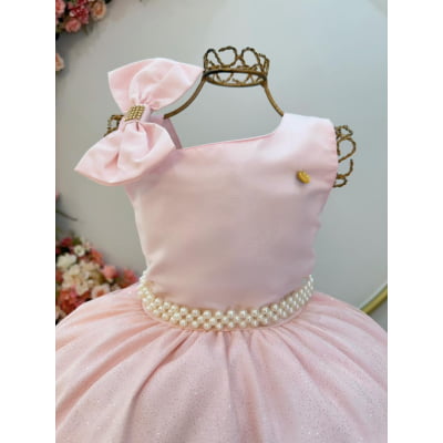 Vestido Infantil Longo Pêssego Luxo Daminhas Formaturas