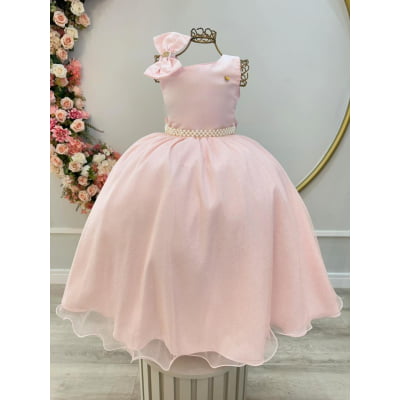 Vestido Infantil Longo Pêssego Luxo Daminhas Formaturas