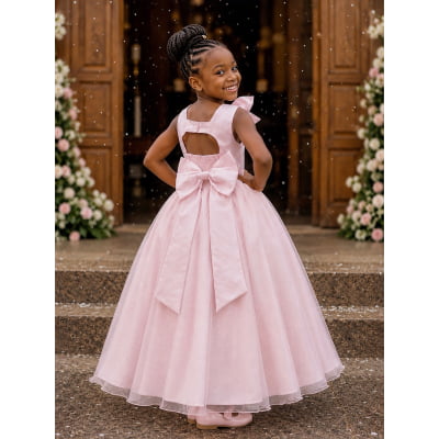 Vestido Infantil Longo Pêssego Luxo Daminhas Formaturas