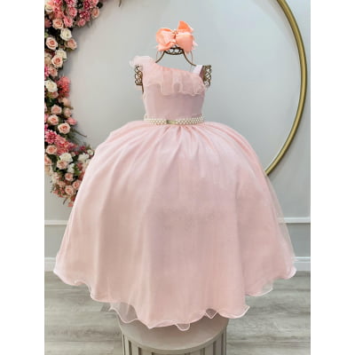 Vestido Infantil Longo Pêssego Luxo Formaturas Daminhas