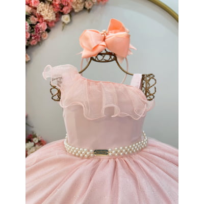 Vestido Infantil Longo Pêssego Luxo Formaturas Daminhas