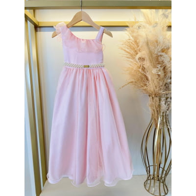 Vestido Infantil Longo Pêssego Luxo Formaturas Daminhas
