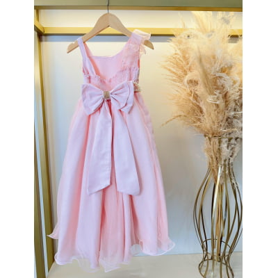 Vestido Infantil Longo Pêssego Luxo Formaturas Daminhas