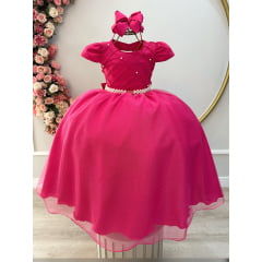 Vestido Infantil Longo Pink Busto Nervura Festas Daminhas