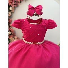 Vestido Infantil Longo Pink Busto Nervura Festas Daminhas