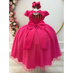 Vestido Infantil Longo Pink Busto Nervura Festas Daminhas