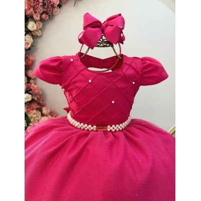 Vestido Infantil Longo Pink Busto Nervura Festas Daminhas