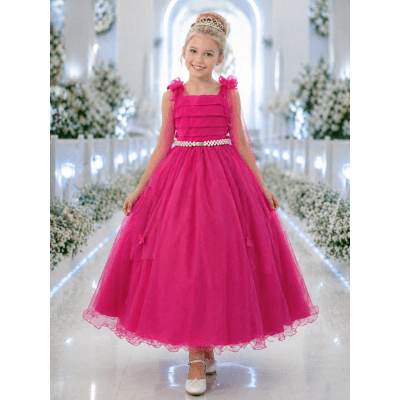 Vestido Infantil Longo Pink C/ Aplique de Borboletas Festas
