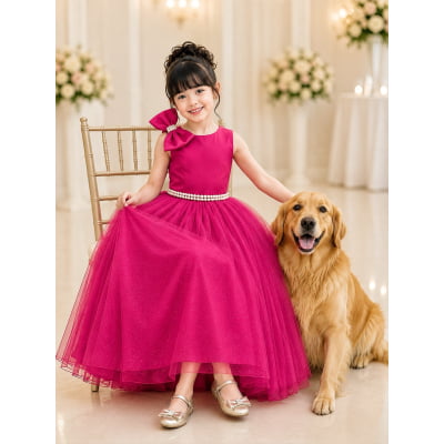 Vestido Infantil Longo Pink Luxo Daminhas Formaturas