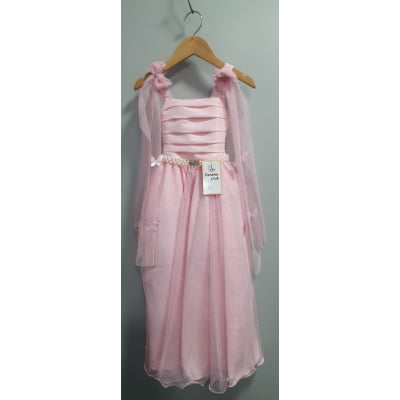 Vestido Infantil Longo Rosa Aplique Borboletas Festas Dama Luxo Vestido Infantil Longo Rosa Aplique Borboletas Festas Dama Luxo
