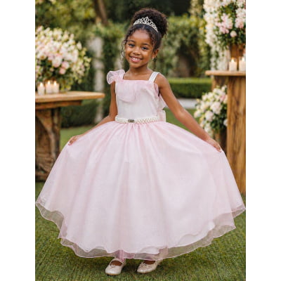 Vestido Infantil Longo Rosa Bebê Luxo Formaturas Daminhas