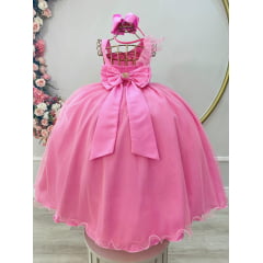 Vestido Infantil Longo Rosa Chiclete Luxo Formaturas Daminhas