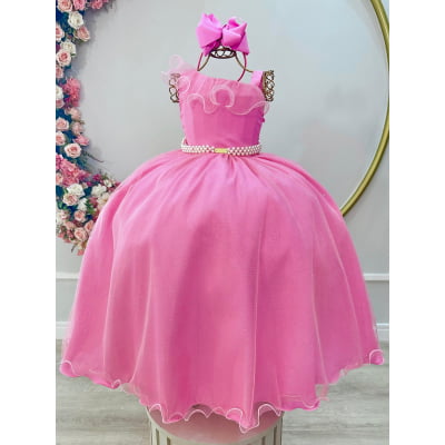 Vestido Infantil Longo Rosa Chiclete Luxo Formaturas Daminhas