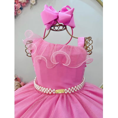 Vestido Infantil Longo Rosa Chiclete Luxo Formaturas Daminhas