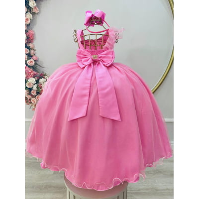 Vestido Infantil Longo Rosa Chiclete Luxo Formaturas Daminhas