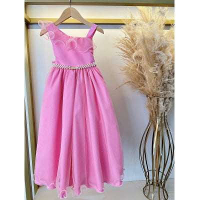 Vestido Infantil Longo Rosa Chiclete Luxo Formaturas Daminhas