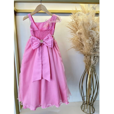 Vestido Infantil Longo Rosa Chiclete Luxo Formaturas Daminhas