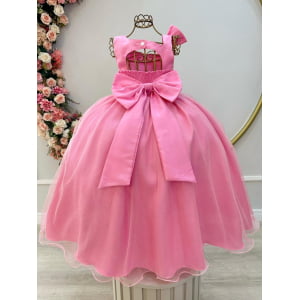Vestido Infantil Longo Rosa Claro Luxo Daminhas Formaturas