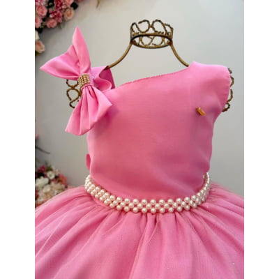 Vestido Infantil Longo Rosa Chiclete Daminhas Formaturas