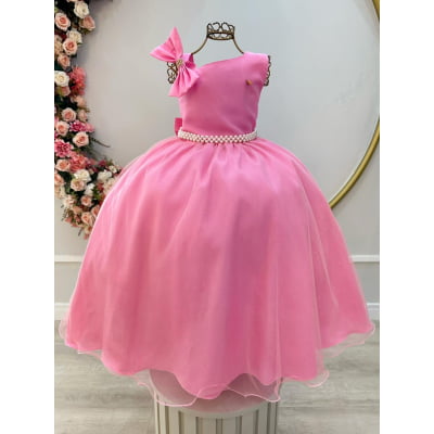 Vestido Infantil Longo Rosa Chiclete Daminhas Formaturas