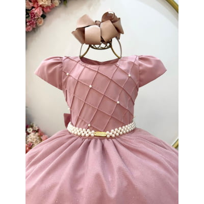 Vestido Infantil Longo Rose Busto Nervura Festas Daminhas