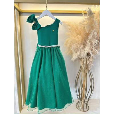 Vestido Infantil Longo Verde Bandeira Daminhas Formaturas