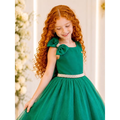 Vestido Infantil Longo Verde Bandeira Daminhas Formaturas