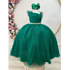 Vestido Infantil Longo Verde Bandeira Luxo Formaturas Daminhas